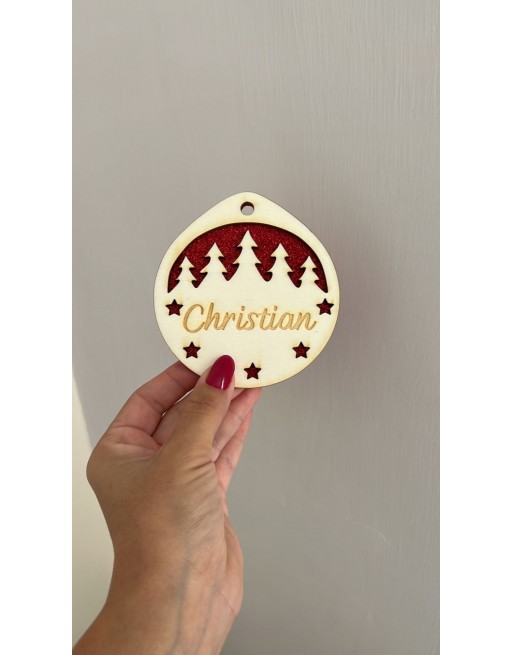 Sfera legno natalizia misura 8 cm con nome
