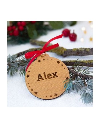 Sfera natalizia plex effetto legno  con nome