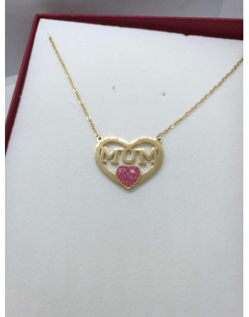 collana mamma con cuore zirconato colore rosa