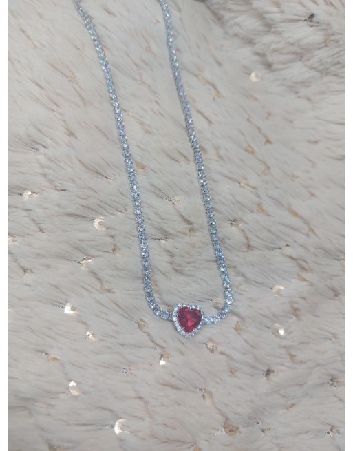 Collana tennis con strass cuore rosso