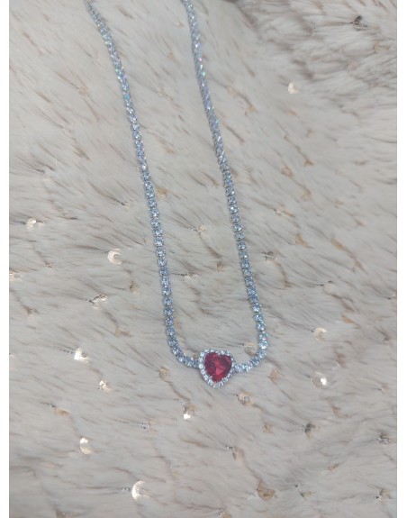 Collana tennis con strass cuore rosso