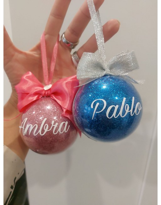 Sfera 8 cm con glitter e nome