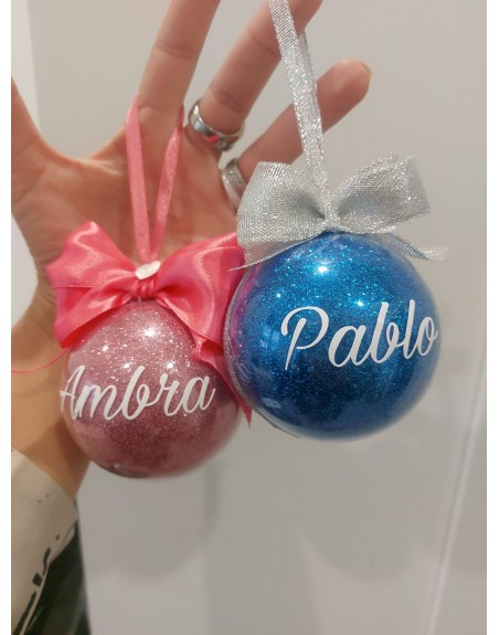 Sfera 8 cm con glitter e nome