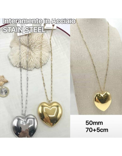 Collana lunghezza 75 cm con cuore grande 8cm