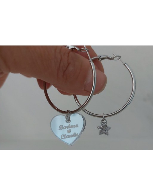 Orecchino cerchio 5 cm con cuore personalizzato