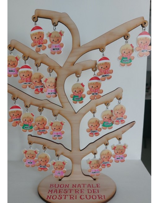 Aleberello legno misura 25 cm  con omini da personalizzare