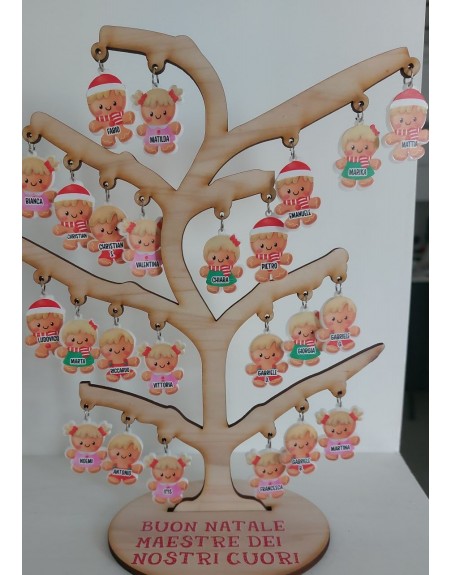 Aleberello legno misura 25 cm  con omini da personalizzare