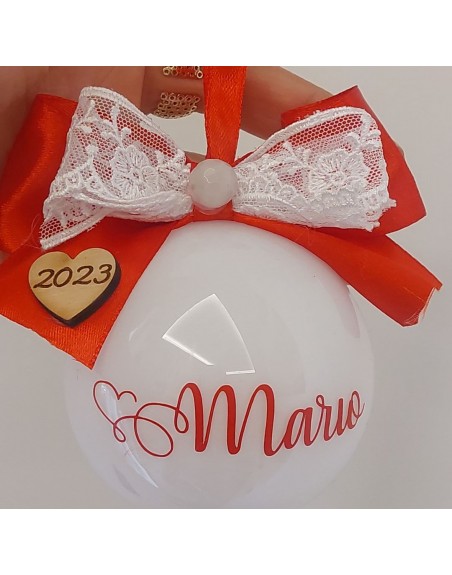 Sfera 8cm  con nome e cuore inciso