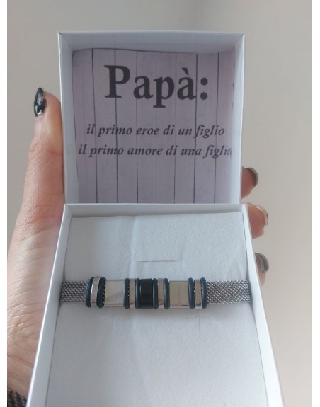 Scatola con frase personalizzata e  bracciale uomo con incisione : papa\' sei unico