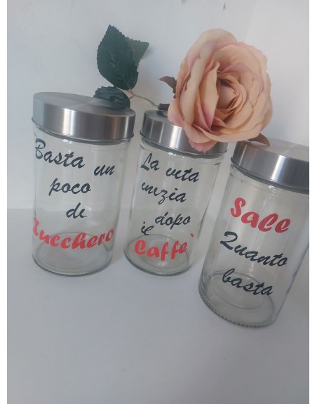 Tris barattoli dapersonalizzare con frase a scelta