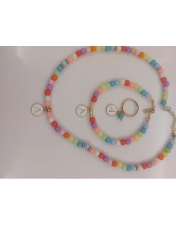 Parure composta da collana bracciale ed anello con lettera