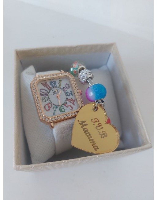 Orologio con bracciale charm e ciondolo mamma