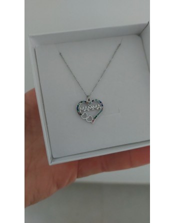 Collana Mamma con cuore e strass multicolor