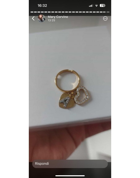Anello regolabile ccon cuore e lettera