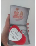 Portachiavi plex misura 5 cm  con cuore imbottito e ciondolo mamma