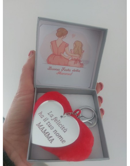 Portachiavi plex misura 5 cm  con cuore imbottito e ciondolo mamma