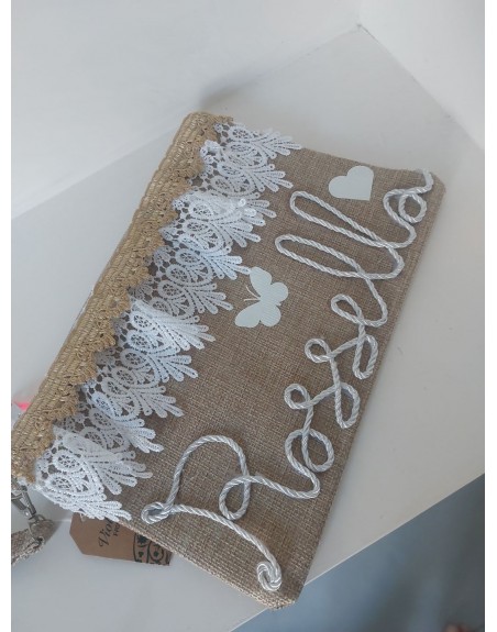 Pochette 18x28 cm con nome e merletto
