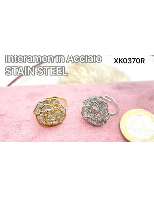 Anello regolabile rosa strass