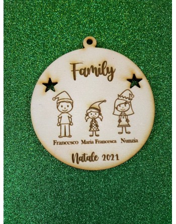 Pallina legno naturale con incisione family 8 cm