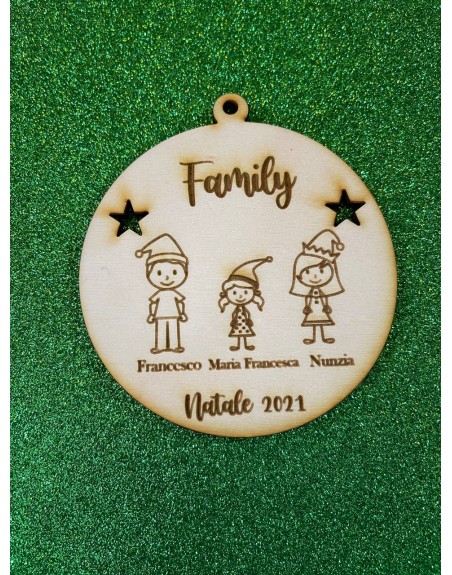 Pallina legno naturale con incisione family 8 cm