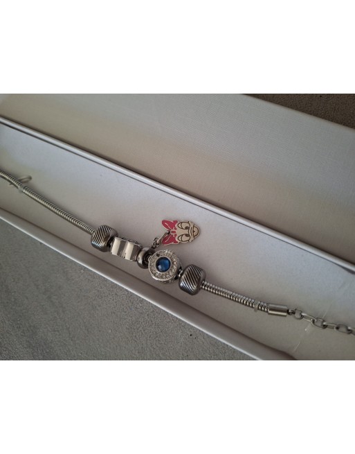 Bracciale modello pandora con charms ibetrcambiabili con cioncolo paperina