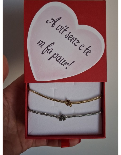 Bracciali nodo coppia con scatola personalizzabile con foto o frase