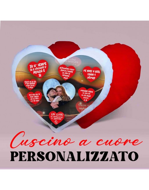 Cuscino cuore con foto e frase