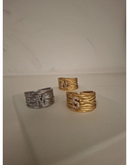 Anello filo della vita con lettera strass