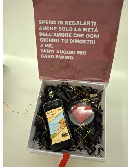 Box scatola frase con mini liquore amaro del capo20 cl e portachiavi con frase personalizzata