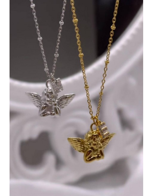 Collana angelo con lettera strass