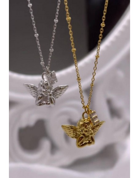 Collana angelo con lettera strass