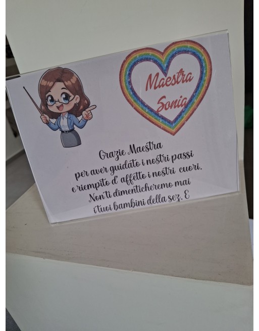 Quadretto plex misura 15 x20 con frase personalizzata maestre