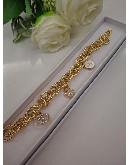 Bracciale acciaio con lettere e ciondoli