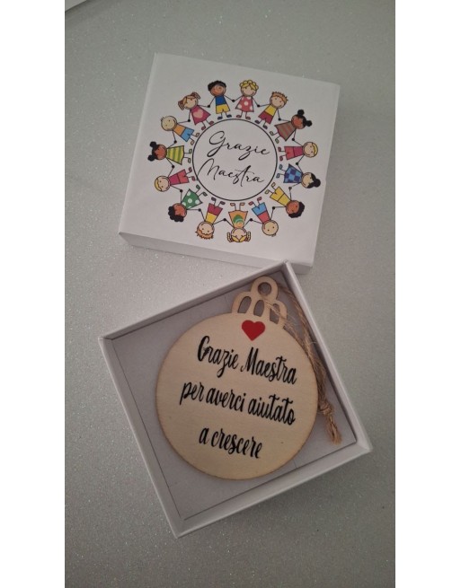 Sfera legno naturale con frase e scatola con personalizzazione a piacere