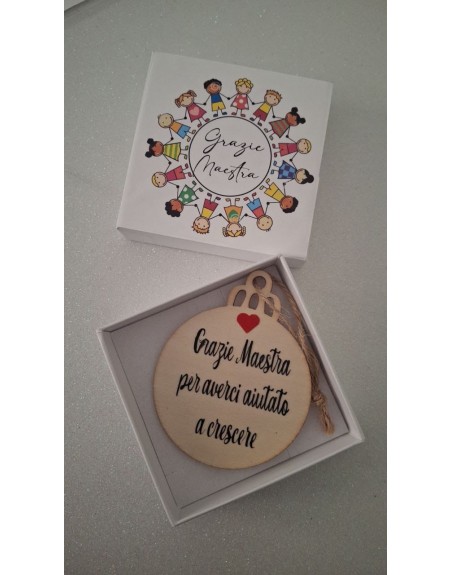 Sfera legno naturale con frase e scatola con personalizzazione a piacere