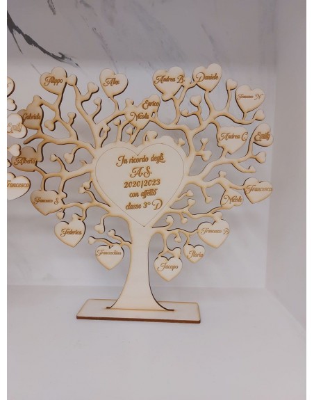 Alberello legno misura 20 cm con frase personalizzata e nomi bimbi