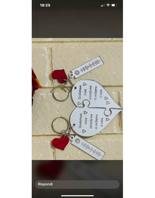 Portachiavi coppia cuori spezzati con frase personalizzata