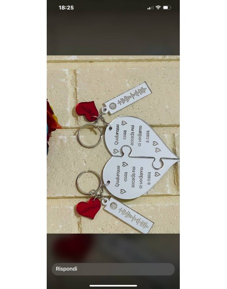 Portachiavi coppia cuori spezzati con frase personalizzata